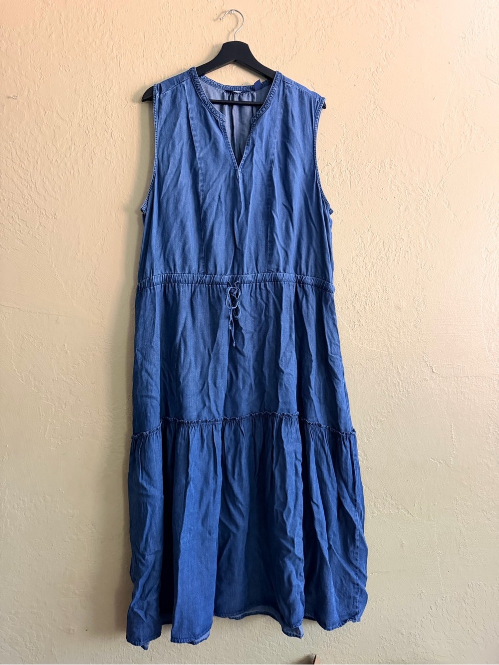Lands' End Sleeveless Indigo Maxi Dress with Drawstring